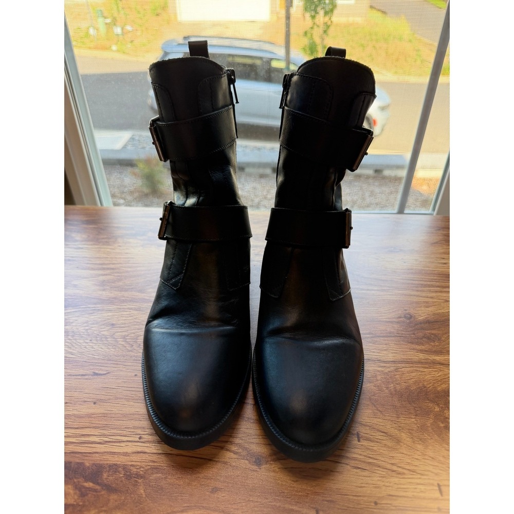 Emanuele Crasto Women's Black Double Buckle Italian Moto Biker Boots US 10